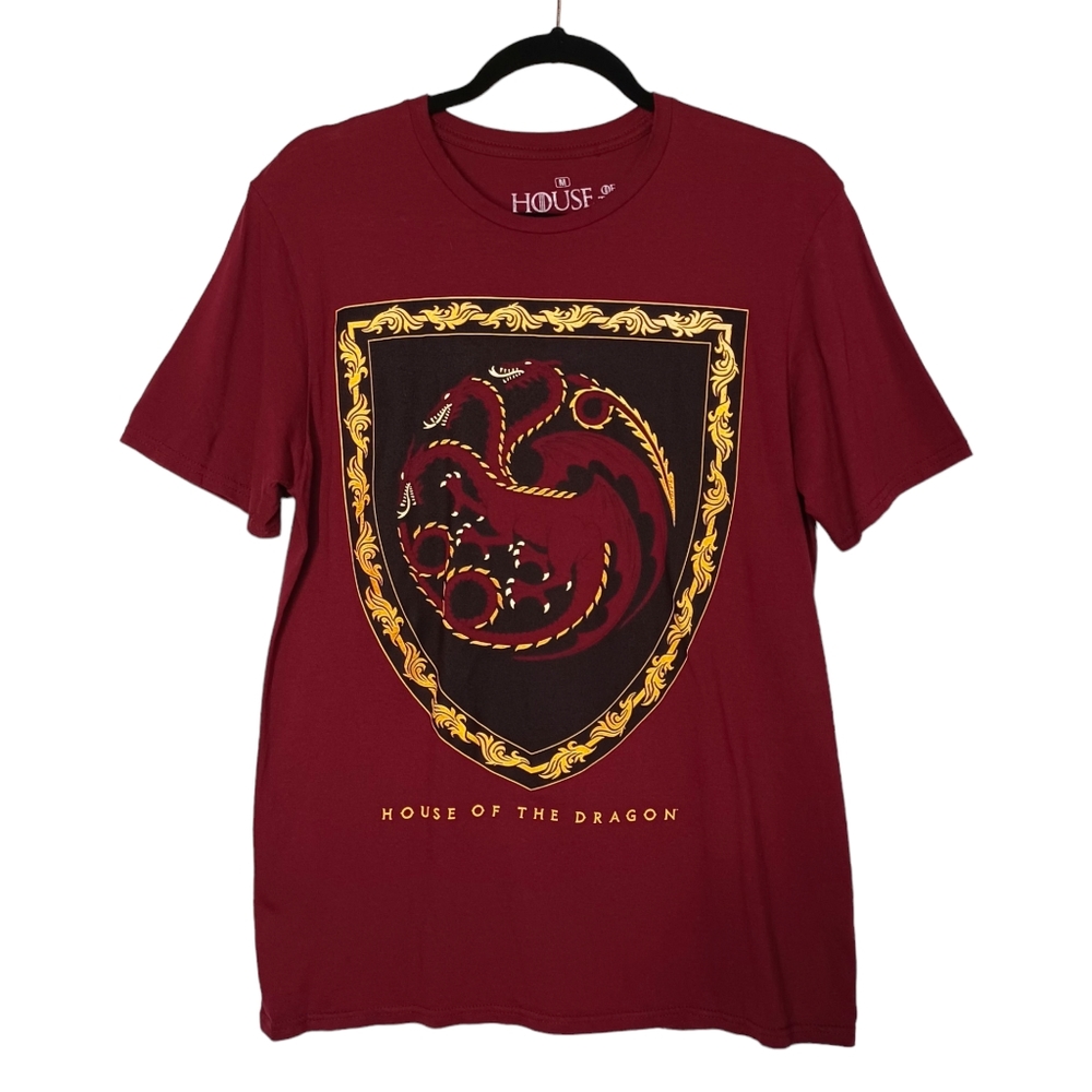 HBO HOUSE OF THE DRAGON Burgundy Red Dragon Logo Short Sleeve T Shirt Medium GOT